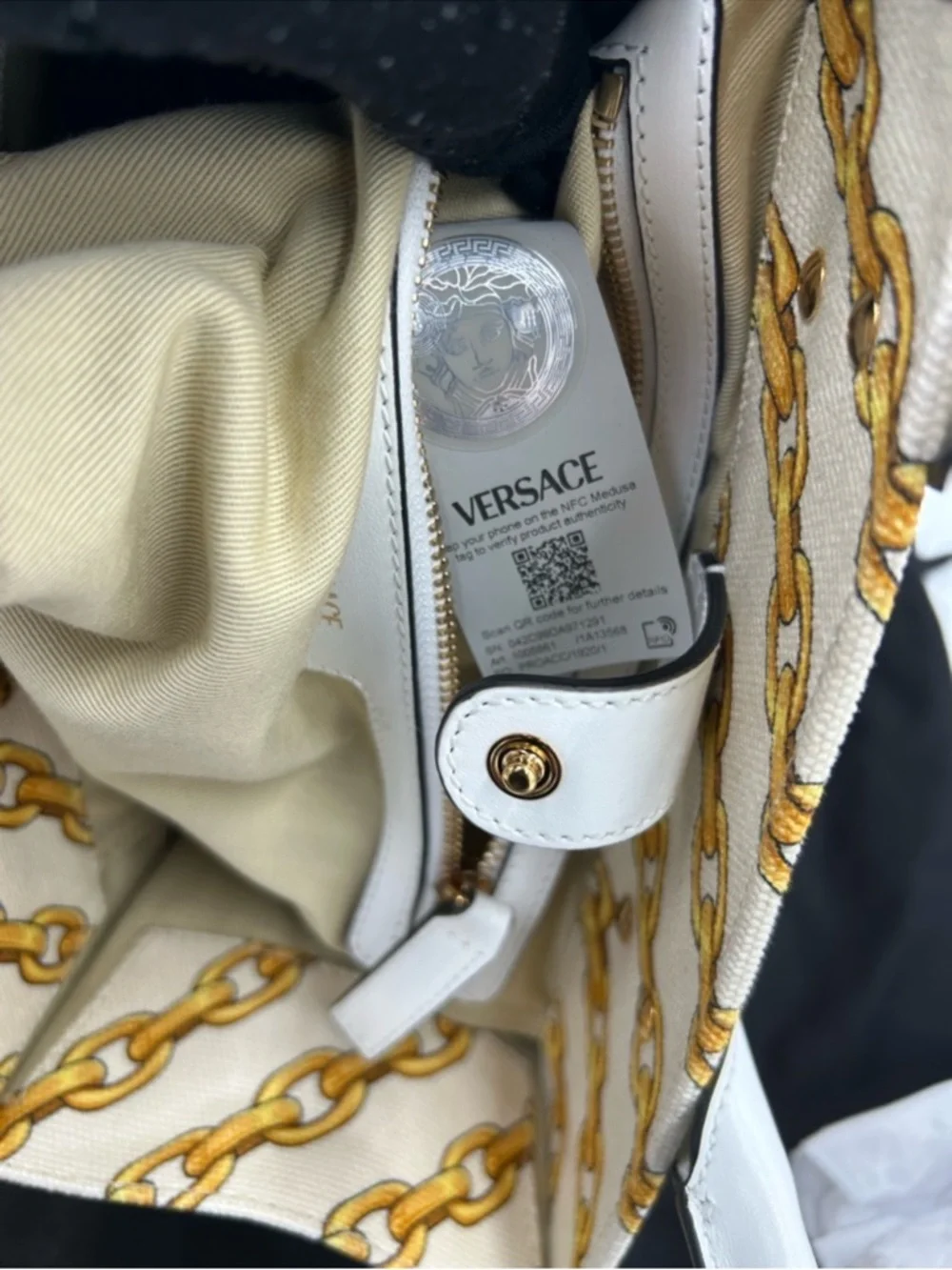 Women’s Versace chain stripe la Medusa tote bag with shoulder strap made Italy